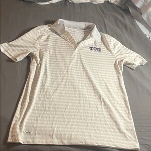 Tcu Nike men’s small White Striped Polo golf material shirt